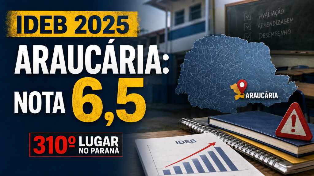 Araucária melhora no Ideb 2025, mas ocupa apenas a 310ª posição no Paraná